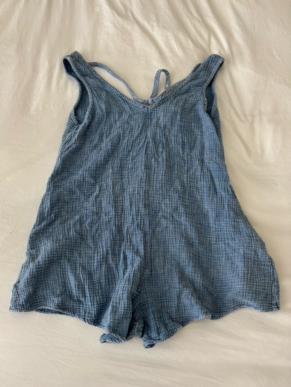 Pink Lily Dusty Blue Cotton Gauze Romper Size Small